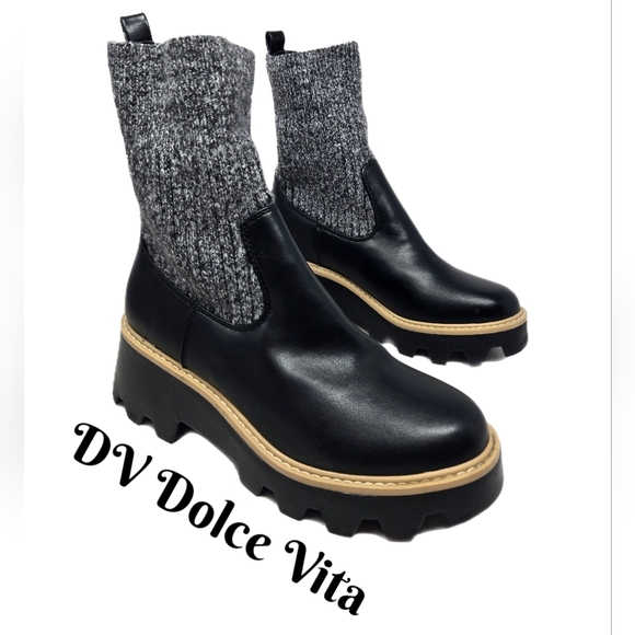 DV Dolce Vita Women's Vionie Soft Ankle Winter Boots Sz 9.5 Knit & Faux Leather - Picture 1 of 10